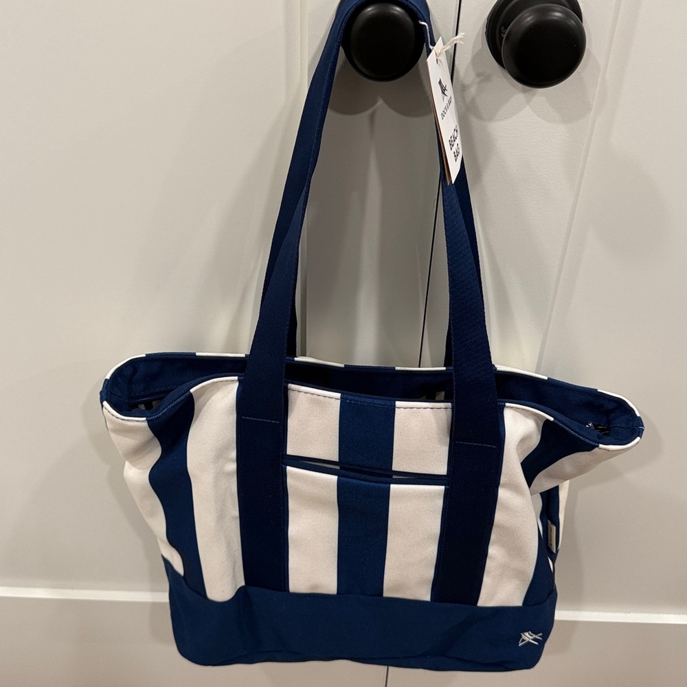 Dock & Bay Blue and White Canvas Striped Beach Tote Bag